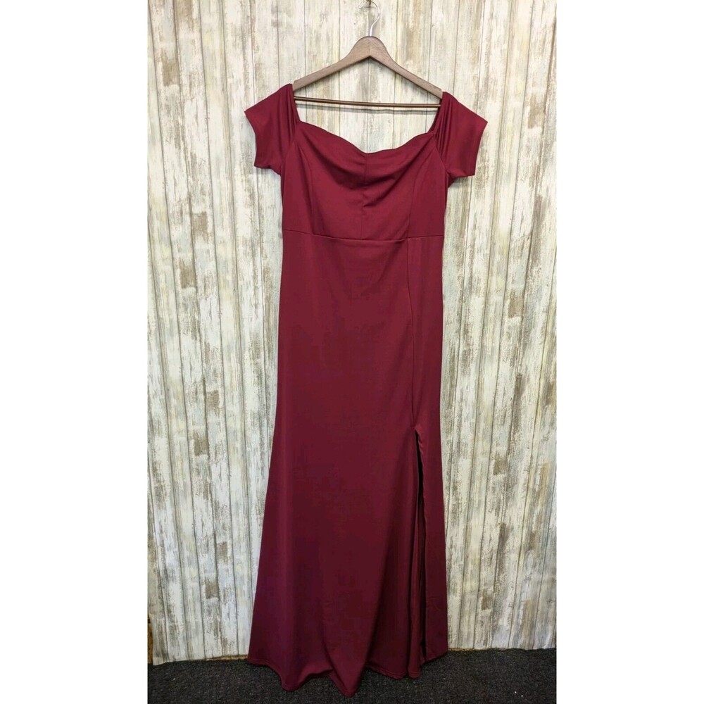 Red Burgundy Empire Waist Formal Dress Sweetheart Neck Side Slit 2XL